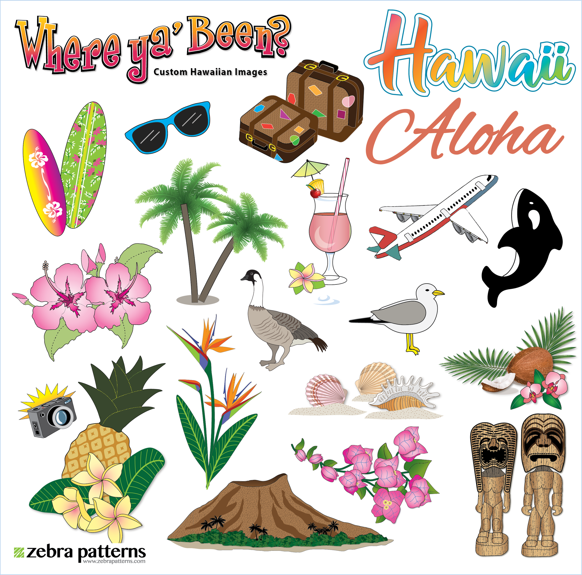 Hawaii Printed Stickers Panel| Zebra Patterns